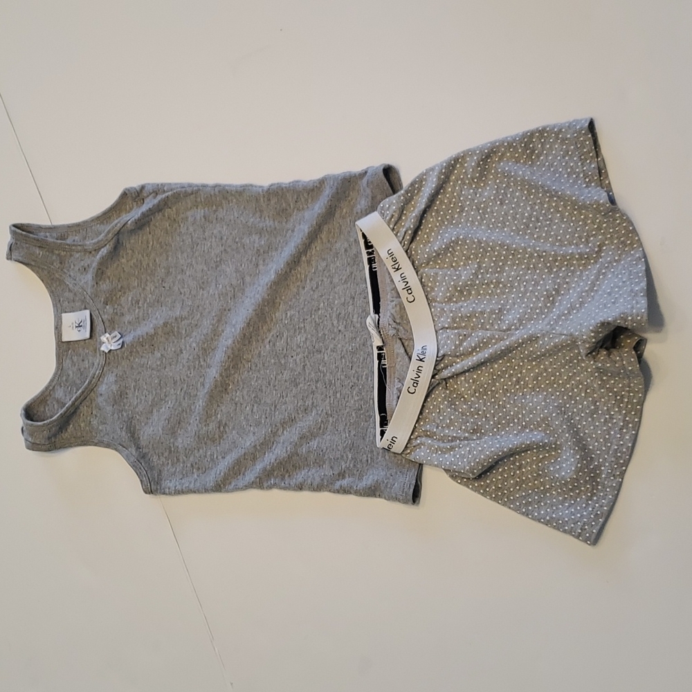 Calvin Klein Girls PJ Set Gray with White Polka Dots